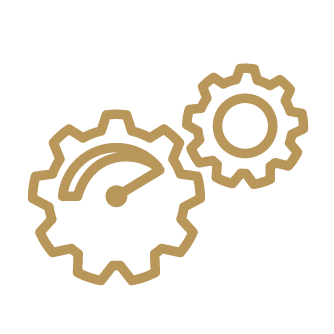Icon of a speedometer enclosed in a gear